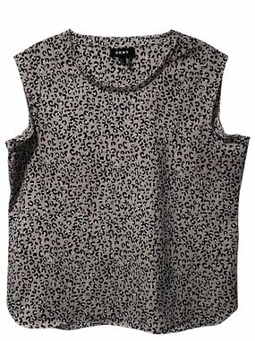 DKNY Sleeveless Leopard Print Blouse Top XL Taupe Black Animal Print
